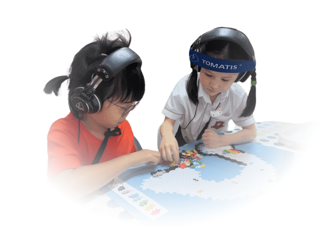 children solving puzzle together